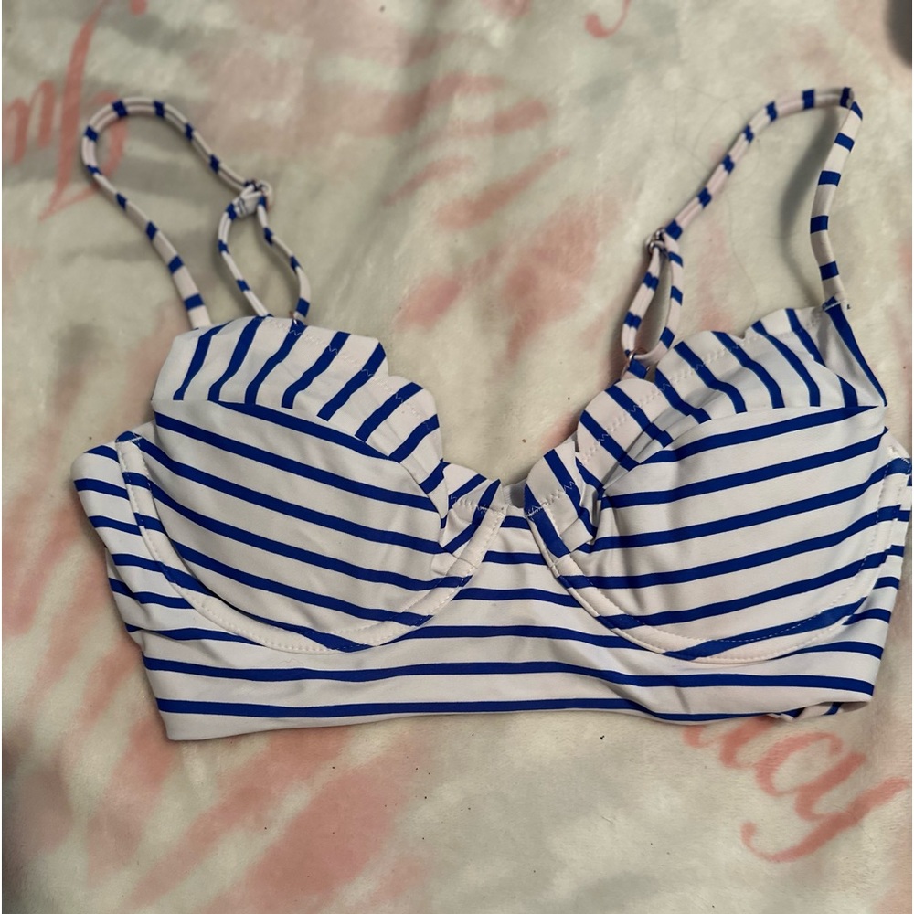 Blue and white striped bikini top.